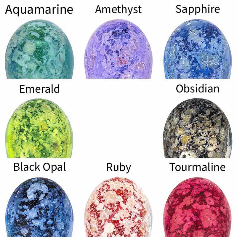 Eight color swatches showing the hue options for the glass halo ash pendants.
