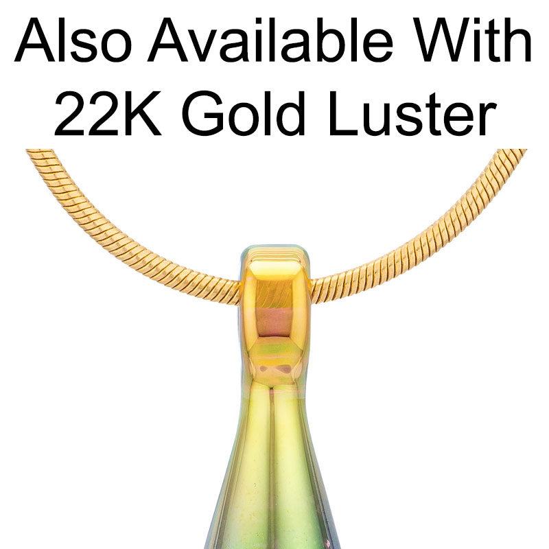 The top section of a glass teardrop pendant showing the product is also available with a gold luster.