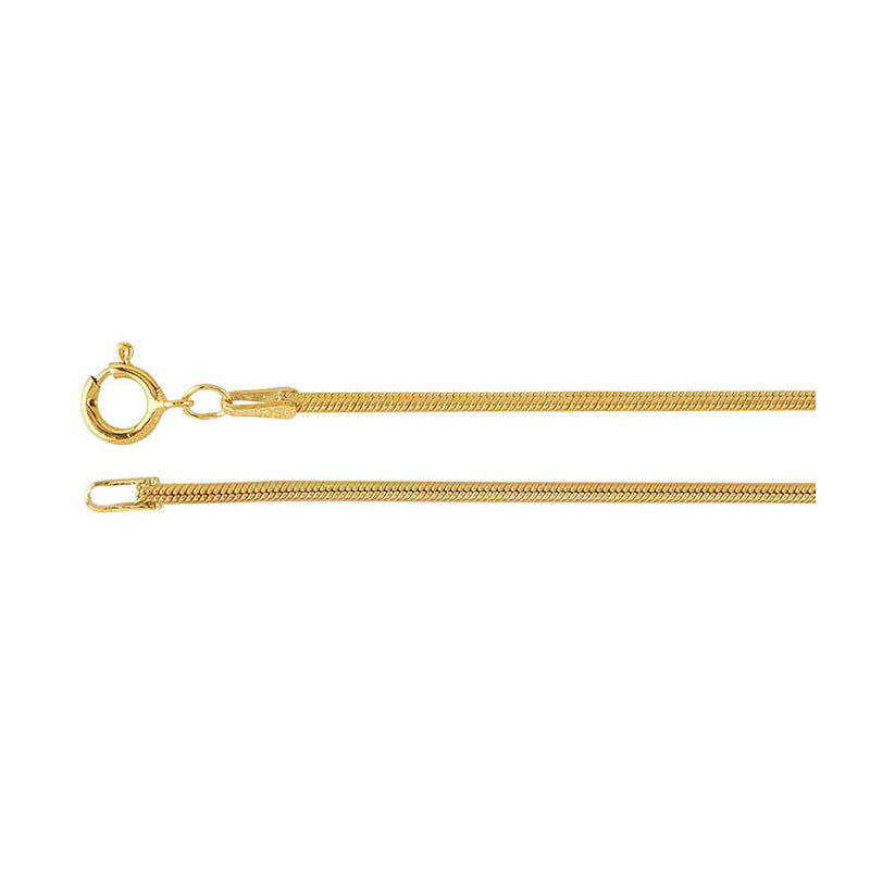 A 1.6 mm yellow gold-filled snake chain with spring clasp is shown on a white background.