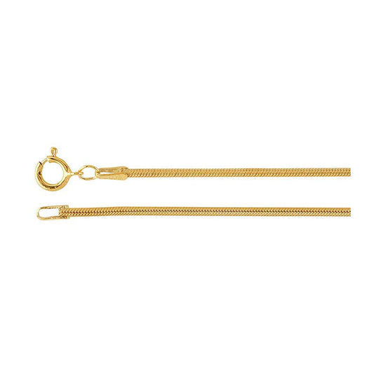 A 1.6 mm yellow gold-filled snake chain with spring clasp is shown on a white background.