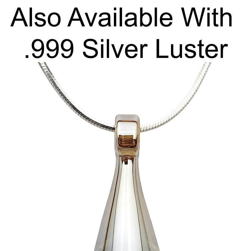 The top section of a glass teardrop pendant showing the product is also available with a silver luster.